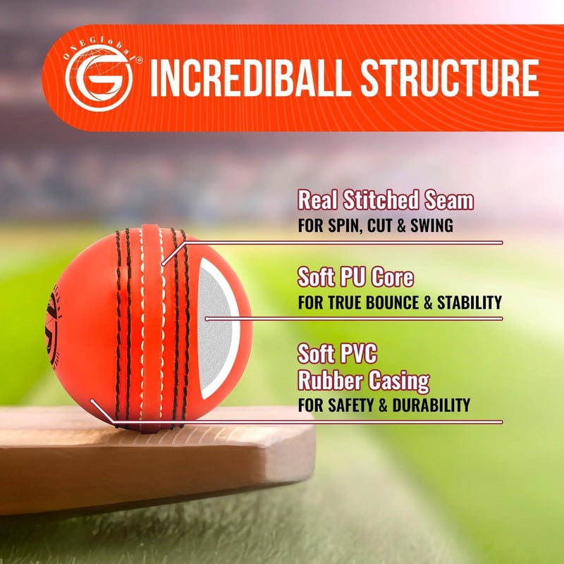 ONEGlobal Soft Rubber Cricket Ball for Practice | Outdoor & Indoor Practice Cricket Ball with Core & Stitched Seam | Realistic Feel, True Bounce & Swing for Practice, Honing Skills & Family Fun - Image 5